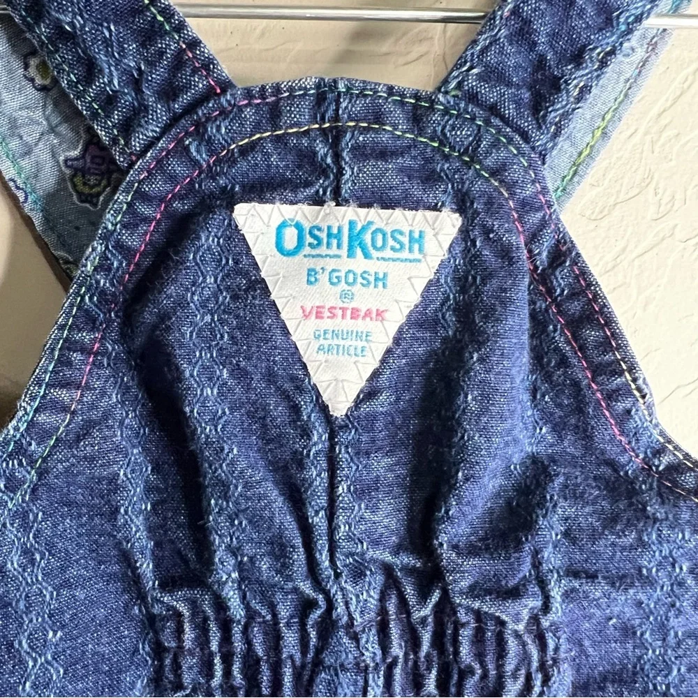 OshKosh B'gosh Vintage 90’s Rainbow Stitching Blue Denim Vestbak Bib‎ Overalls